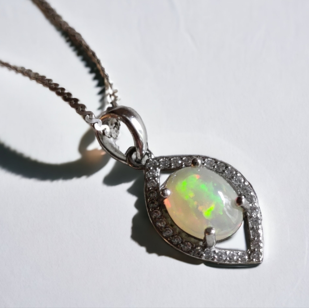 14k white gold plated Sterling Ethiopian opal necklace